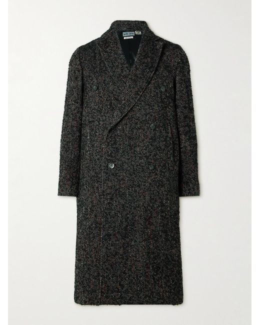 Cappotto doppiopetto in tweed di misto lana di Blue Blue Japan in Black da Uomo
