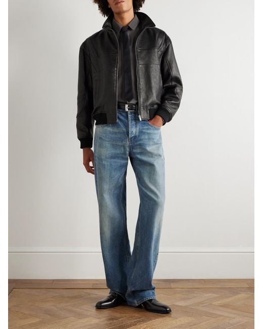 Saint Laurent Black Teddy Panelled Full-grain Leather Blouson Jacket for men