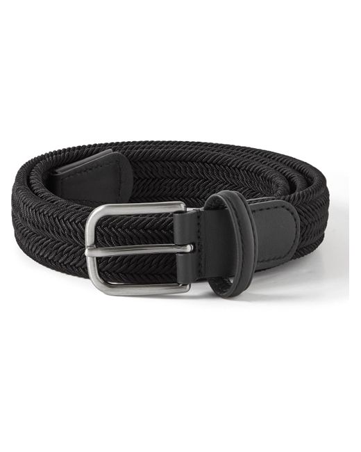 Andersons Black 3.5cm Leather-trimmed Woven Elastic Belt for men