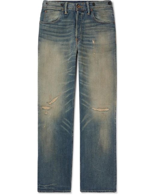RRL Blue Cowboy Straight-leg Distressed Jeans for men