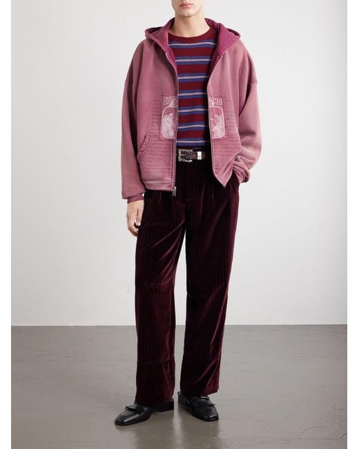 Enfants Riches Deprimes Purple Tapered Pleated Striped Cotton-Velvet Trousers for men