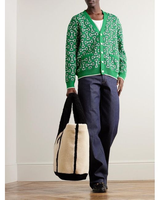 Gucci Green Intarsia Cotton Cardigan for men