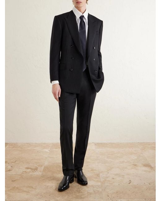Tom Ford Black Double-breasted Pinstriped Wool Suit Jacket for men