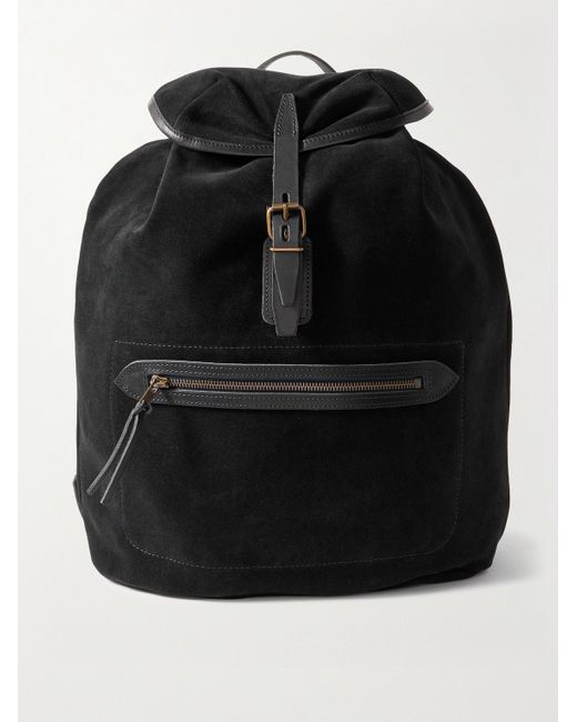 Bleu De Chauffe Black Camp Leather-Trimmed Suede Backpack for men