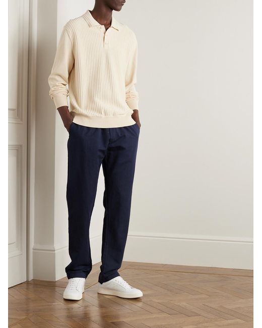 Sunspel Blue Straight-Leg Cotton And Linen-Blend Drawstring Trousers for men