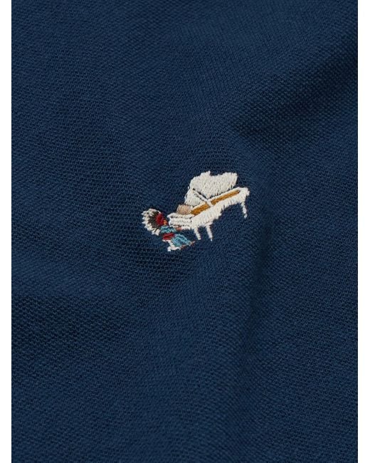 Kapital Blue Box Striped Embroidered Cotton-Piqué Polo Shirt for men