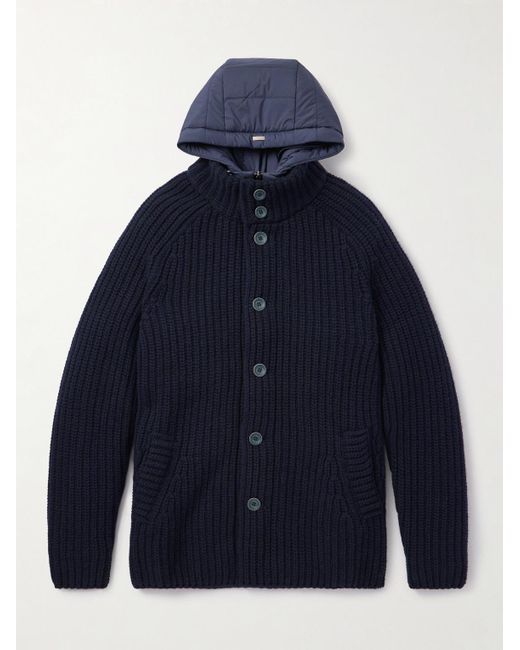 Herno Blue Shell-trimmed Padded Virgin Wool Hooded Jacket for men