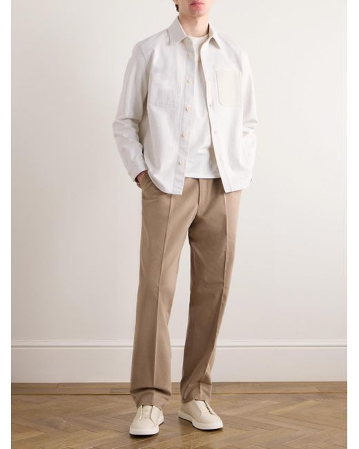 Zegna White Leather-trimmed Denim Overshirt for men