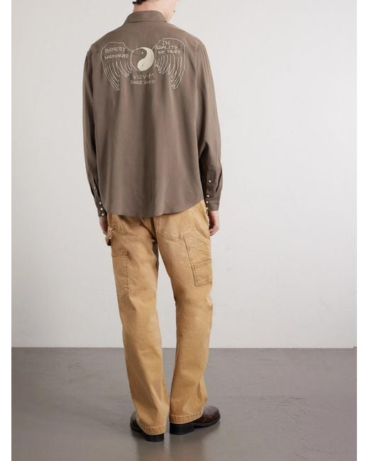 Visvim Natural Four Corners Logo-Embroidered Canvas Western Shirt for men
