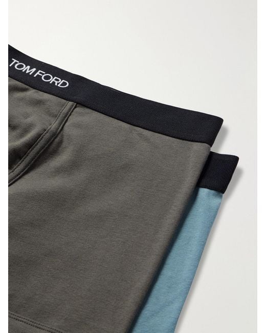 Tom Ford Blue Two Pack Logo-Jacquard Waistband Cotton-Stretch Jersey Boxer Briefs for men