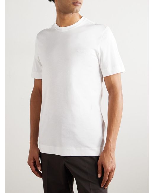 Zegna White Slim-fit Logo-embroidered Cotton-jersey T-shirt for men