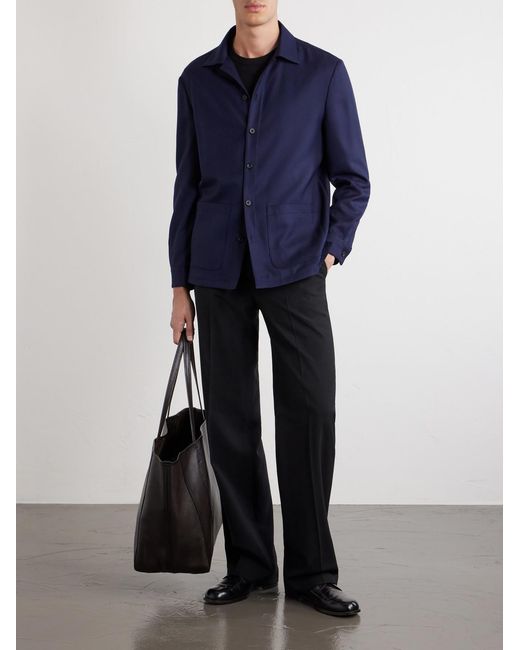 Thom Sweeney Blue Wool Overshirt for men