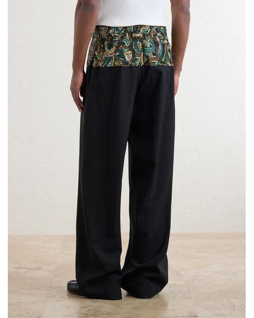 Dries Van Noten Black Pablo Embellished Cotton And Wool-blend Trousers for men