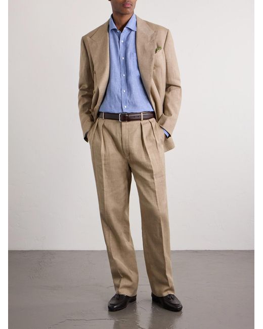 Ralph Lauren Natural Straight-Leg Pleated Linen, Cotton And Silk-Blend Suit Trousers for men