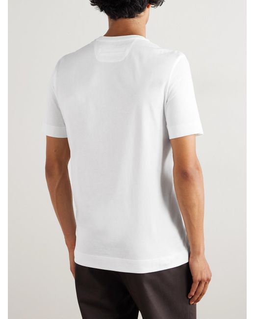 Zegna White Slim-fit Logo-embroidered Cotton-jersey T-shirt for men