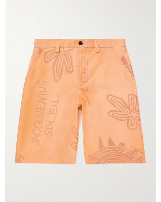 Jacquemus Orange Logo-Print Straight-Leg Cotton-Canvas Shorts for men
