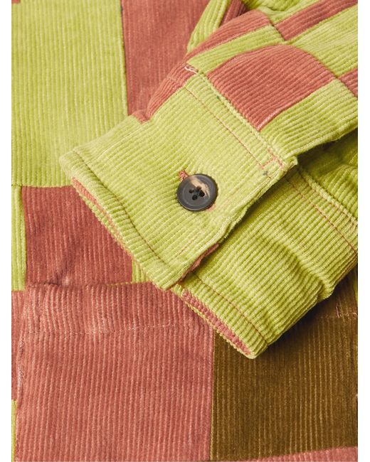 Bode Green Camp-Collar Patchwork Cotton-Corduroy Overshirt for men