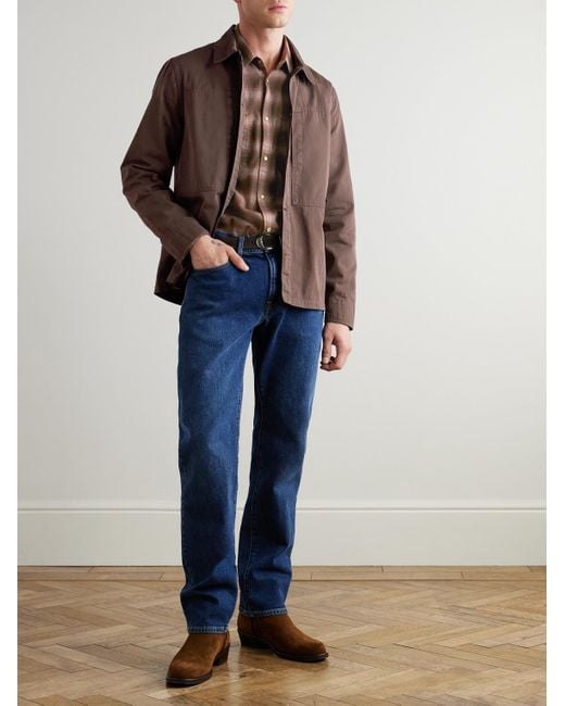 Mr P. Brown Checked Organic Cotton-flannel Western Shirt for men