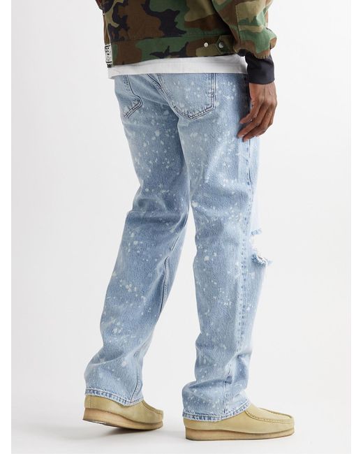 FRAME Blue The Boxy Straight-Leg Distressed Paint-Splattered Jeans for men