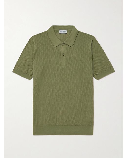 John Smedley Green Calun Pointelle-Knit Sea Island Cotton Polo Shirt for men