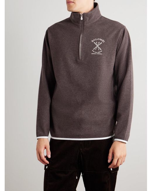 Brunello Cucinelli Brown Logo-Embroidered Fleece Half-Zip Ski Base Layer for men