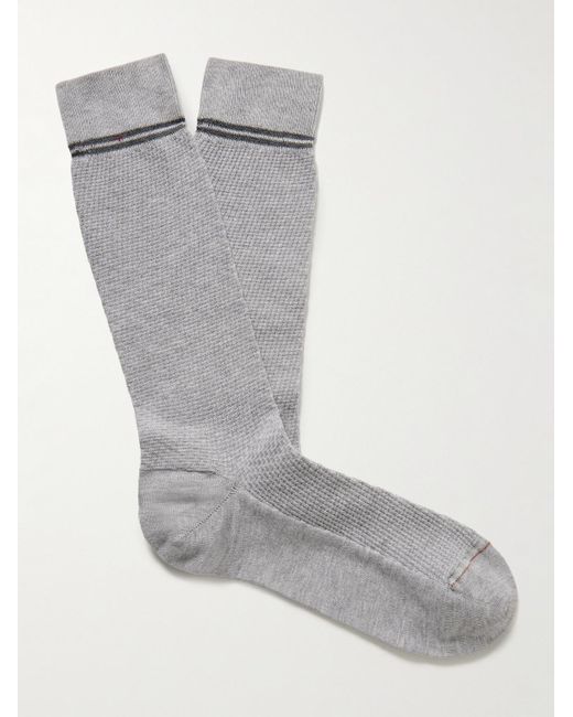 Zegna Gray Striped Textured Organic Cotton-Blend Socks for men