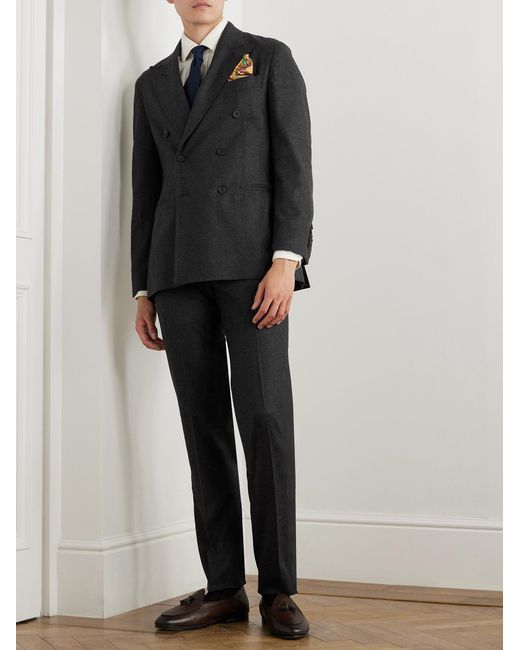 Rubinacci Black Slim-Fit Double-Breasted Wool-Flannel Suit Jacket for men