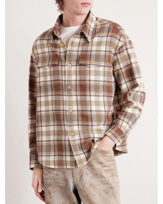 Visvim Brown Lumber Checked Wool And Linen-blend Twill Shirt for men