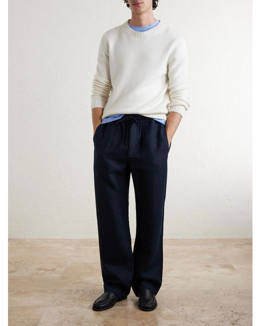 Saman Amel Blue Straight-Leg Linen Trousers for men