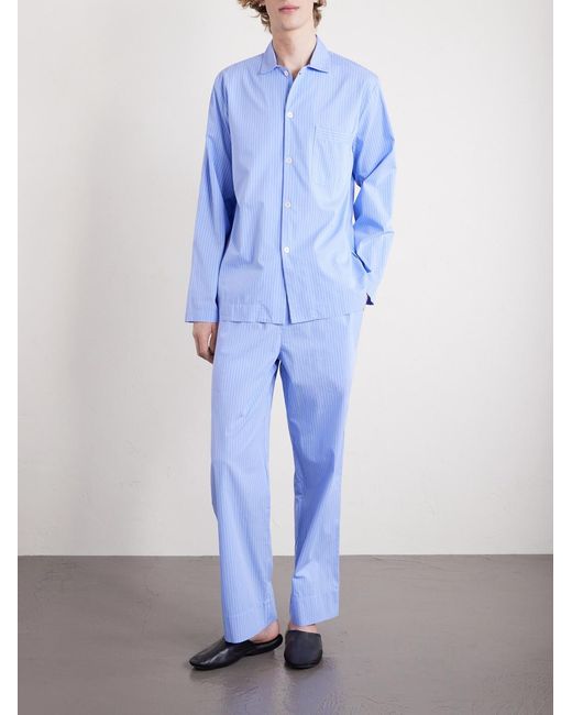 Tekla Blue Striped Organic Cotton-poplin Pyjama Trousers for men