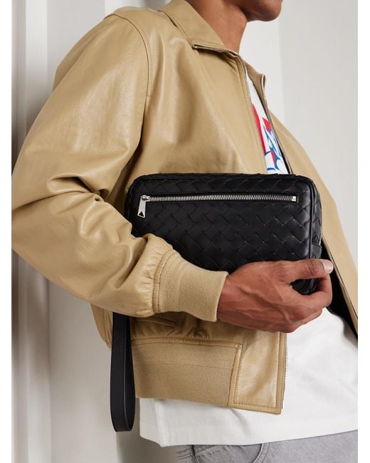 Bottega Veneta Black Intrecciato Leather Pouch for men