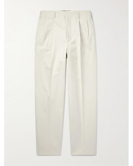 Loro Piana White Gosen Straight-leg Pleated Cotton-blend Trousers for men