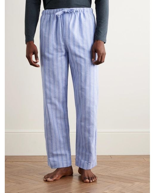 Derek Rose Blue Arran 20 Straight-leg Striped Herringbone Brushed-cotton Pyjama Trousers for men