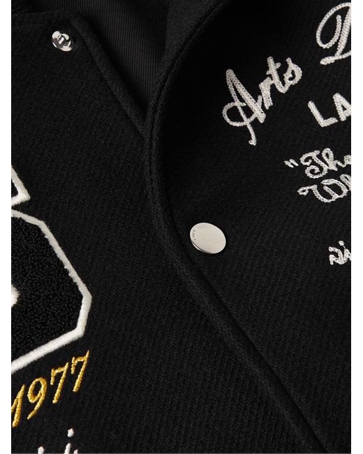 Amiri Black Appliquéd Embroidered Leather And Melton Wool-blend Varsity Jacket for men
