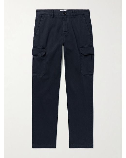 Mr P. Blue Samuel Slim-Fit Straight-Leg Organic Cotton-Twill Cargo Trousers for men