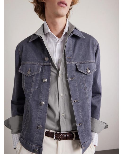 Brunello Cucinelli Gray Cutaway-Collar Cotton Shirt for men