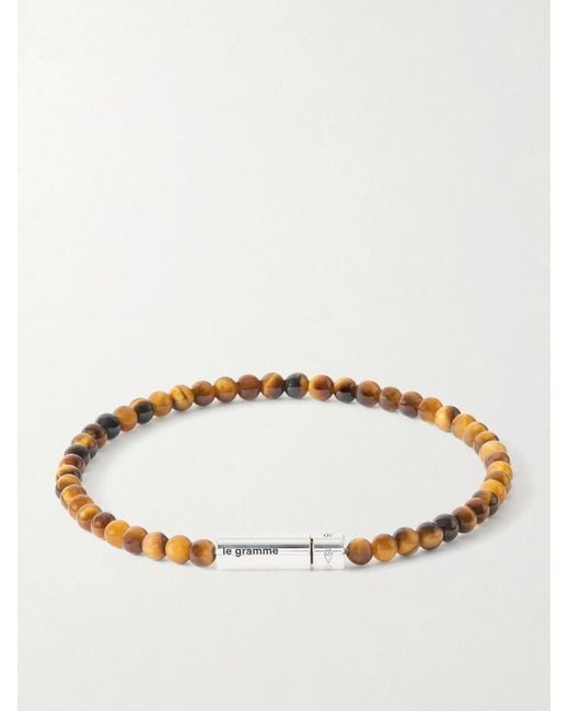 Le Gramme Brown 11G Sterling And Tiger Eye Beaded Bracelet for men