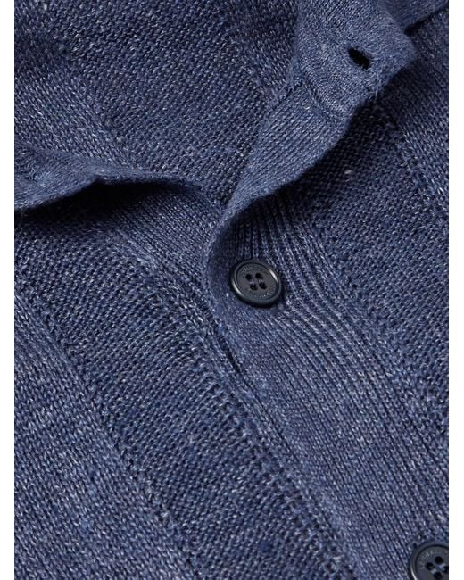 Brunello Cucinelli Gestreiftes Hemd aus einer Leinen-Baumwollmischung in Blue für Herren
