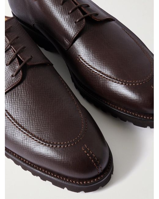 Majordome Brown M32 Split-toe Cross-grain Leather Derby Shoes for men