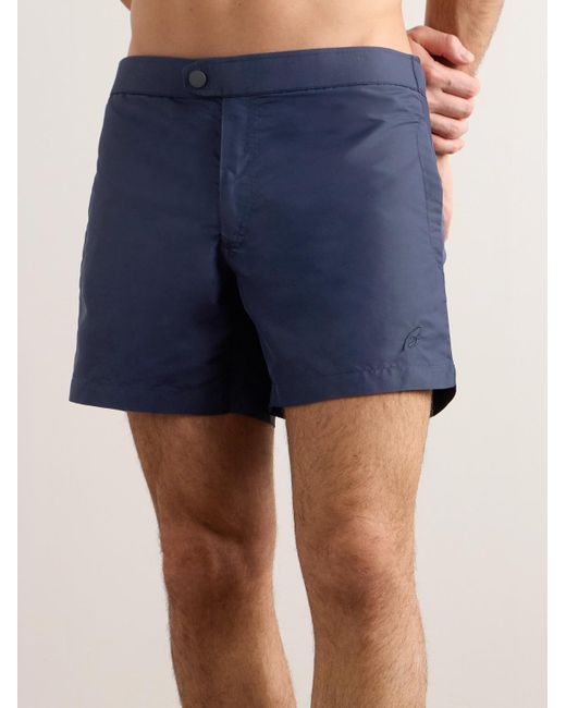 Brioni Blue Slim-fit Mid-length Logo-embroidered Swim Shorts for men