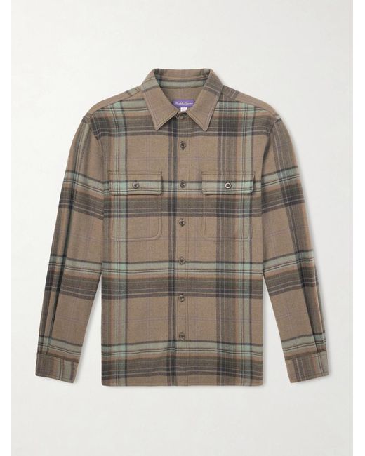 Ralph Lauren Green Checked Wool And Cashmere-Blend Flannel Overshirt for men