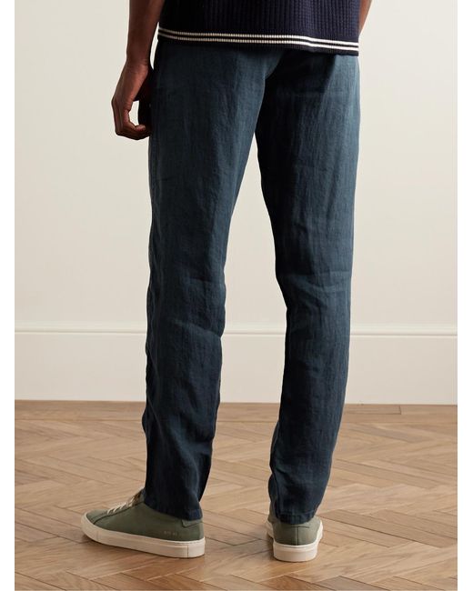 Aspesi Blue Slim-Fit Garment-Dyed Hemp-Gabardine Trousers for men