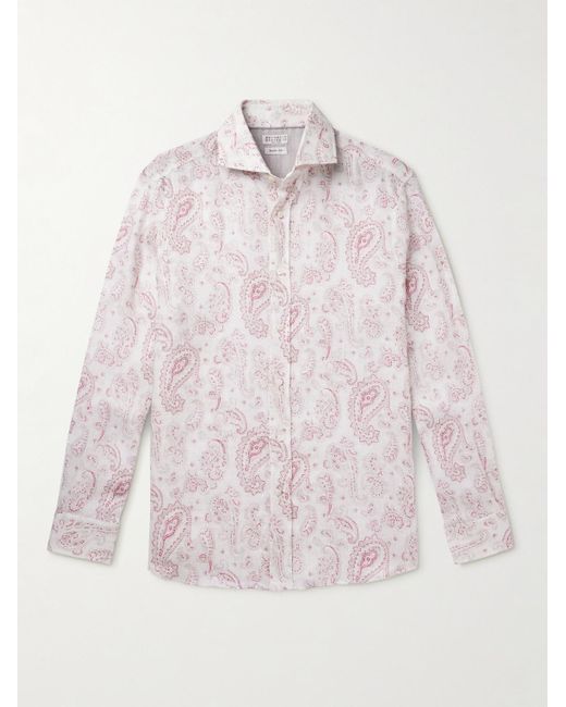 Brunello Cucinelli Pink Paisley-print Linen Shirt for men