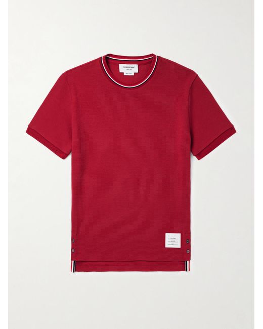 Thom Browne Red Slim-Fit Logo-Appliquéd Striped Waffle-Knit Cotton T-Shirt for men