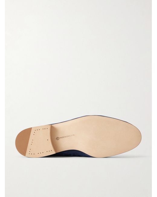 Edward Green Blue Polperro Leather-Trimmed Suede Penny Loafers for men