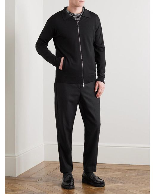 John Smedley Black Alston Slim-Fit Merino Wool Zip-Up Cardigan for men
