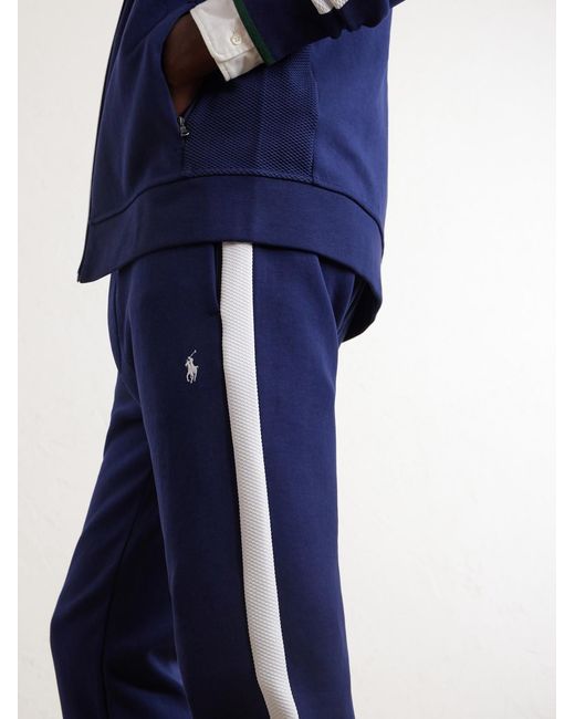 Polo Ralph Lauren Blue Wimbledon Tapered Mesh-Trimmed Cotton-Blend Track Pants for men