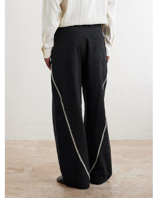 Kartik Research Blue Rabari Sultan Straight-leg Embroidered Cotton Trousers for men