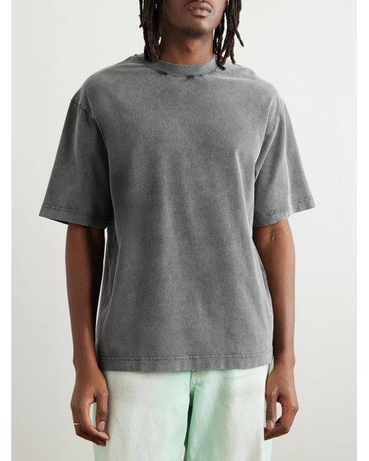 Acne Gray Extorr Logo-Appliquéd Garment-Dyed Cotton-Jersey T-Shirt for men