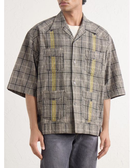 Kapital Gray Glen Embroidered Checked Linen And Cotton-blend Shirt for men